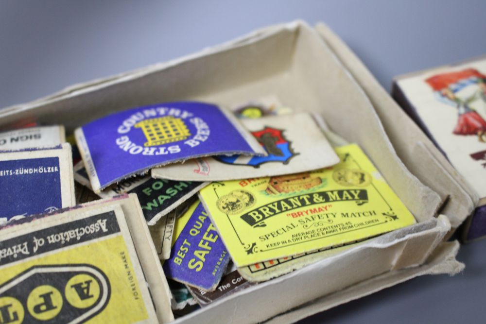 A collection of assorted matchbox labels